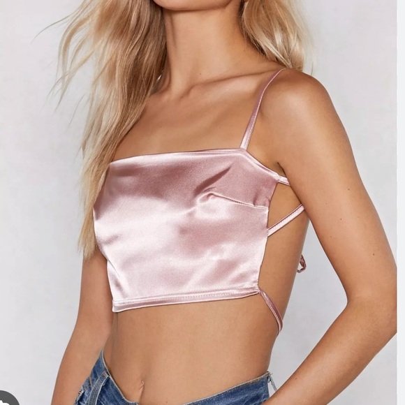 🌸 NWT NASTY GAL backless satin crop - blush - Picture 3 of 5